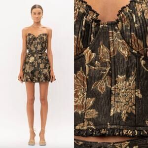Sofie the Label Black Gold Floral Jacquard Strapless Corset Top Size Medium